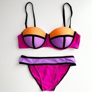 Women’s Bikini Set Two Piece Swimwear Neon Pink Medium Size